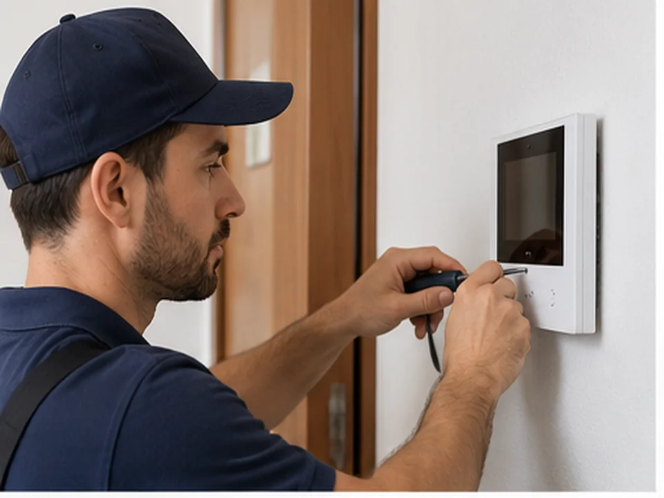 Técnico instalando un videoportero